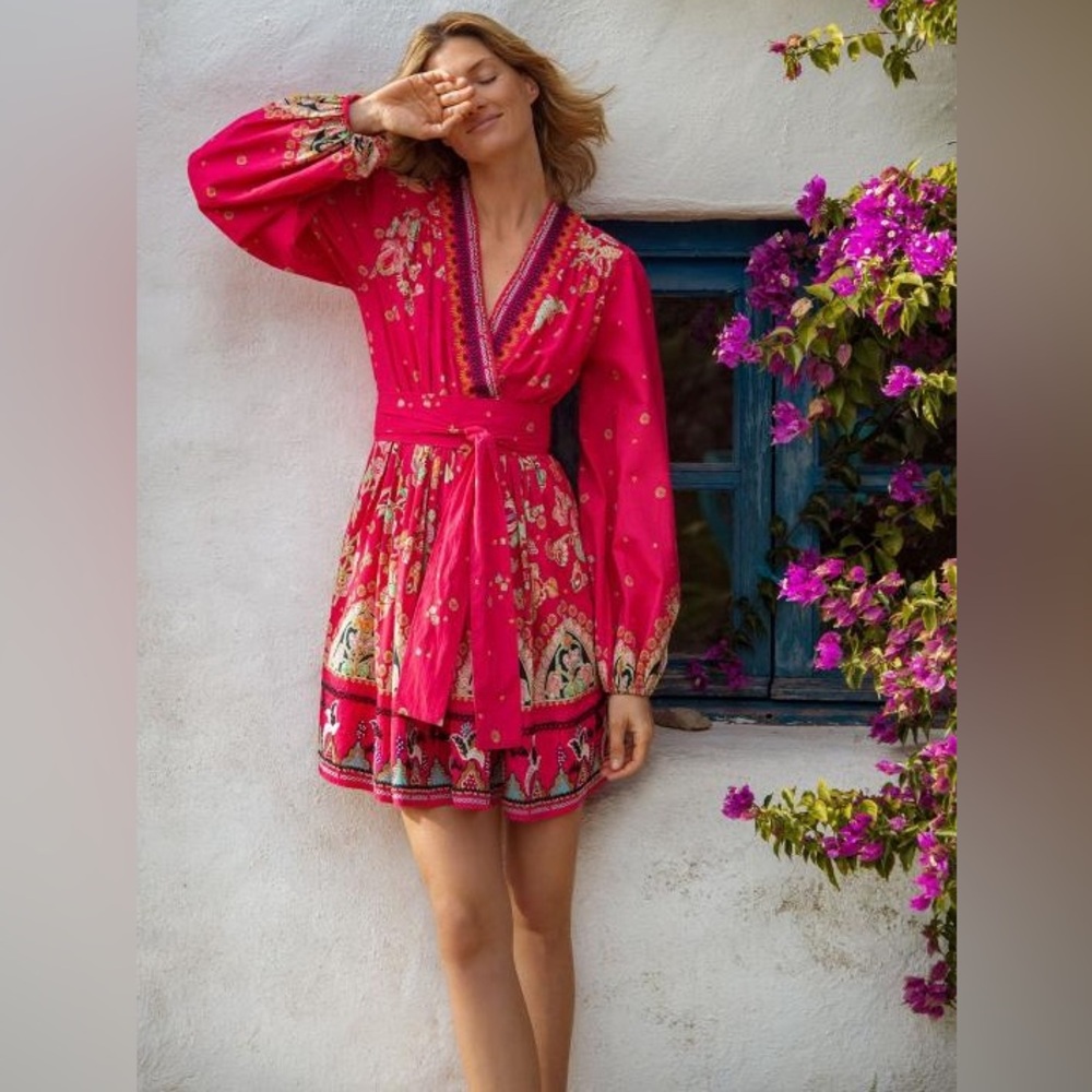 ANTHROPOLOGIE RAQUEL Embroidered Beaded Pink Mini Dress Size Small